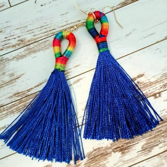 Jewelry - Blue Rainbow Silk Tassel Earrings